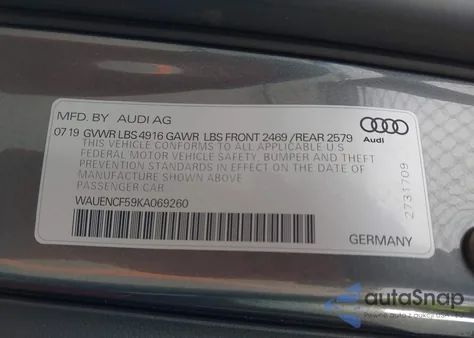 2019 Audi A5 45 Premium z USA, uszkodzony, nr VIN WAUENCF59KA069260